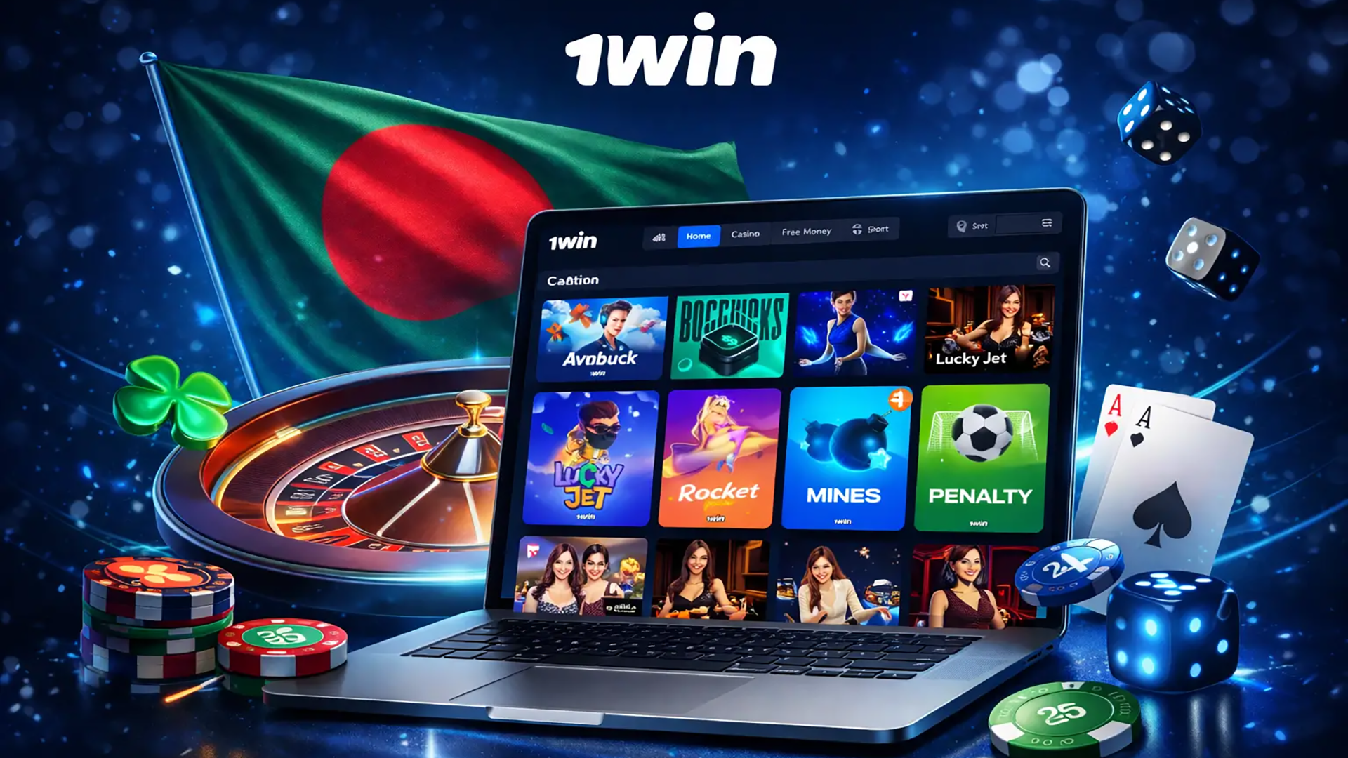 1win online casino in Bangladesh featuring popular casino games including slots, roulette, crash games, and live dealers on the official platform